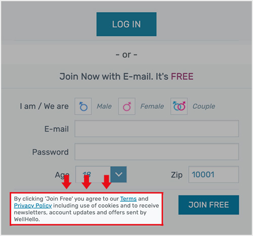 The fine print on the WellHello.com sign up form