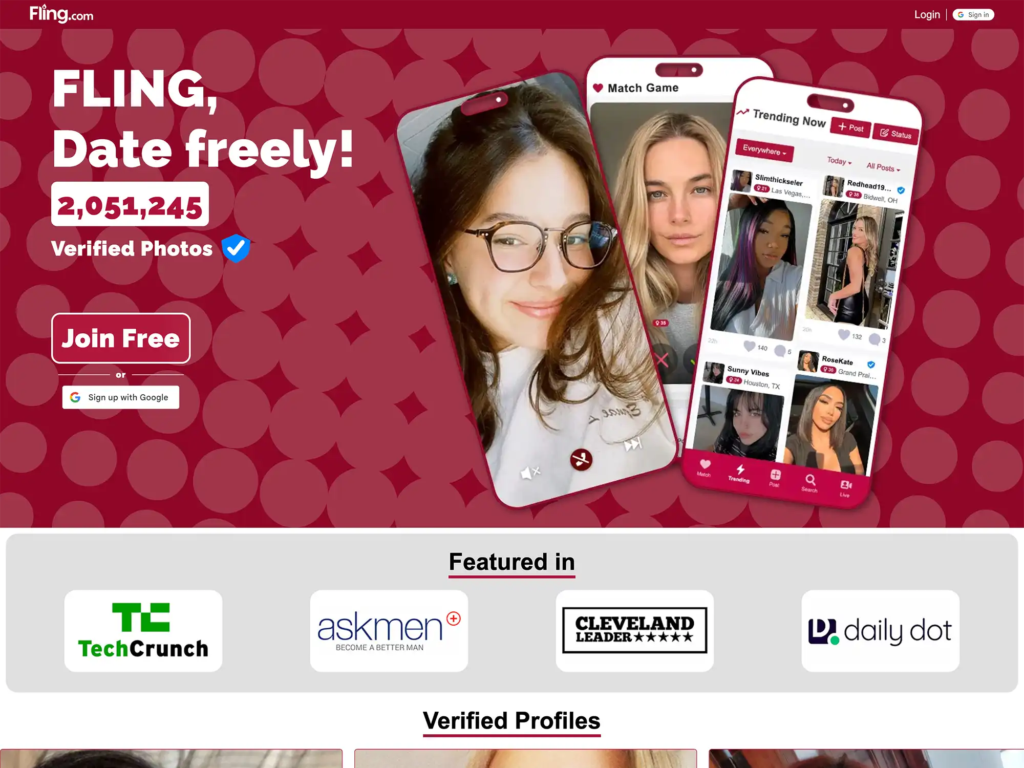 Screenshot of Fling.com home page