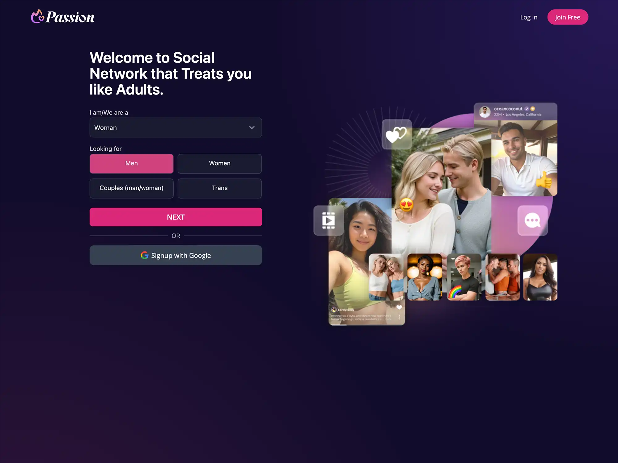 Screenshot of Passion.com home page