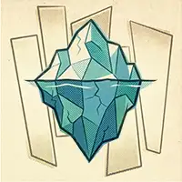 A retro-style illustration of an iceberg with a large submerged mass, visualizing the hidden panic underneath a chill exterior.