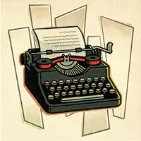 A retro-style illustration of a vintage typewriter, symbolizing the laborious and formal effort of texting like it is a job.